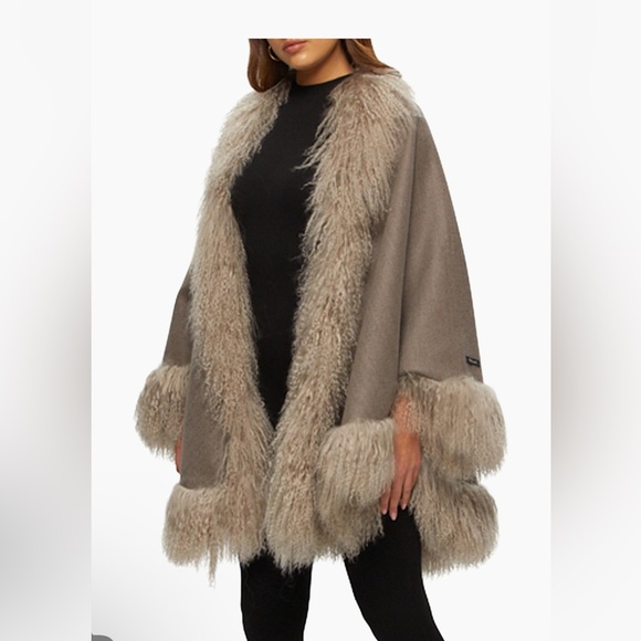 GORSKI Jackets & Blazers - Gorski Loro PLANA WOOL & CASHMERE CAPE WITH MONGOLIAN LAME TRIM